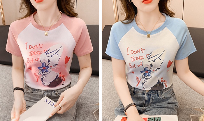 Spring short sleeve tops short rabbit T-shirt for women