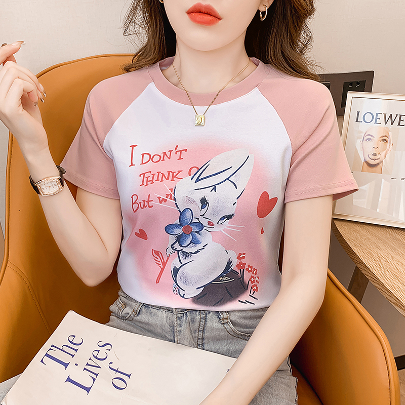 Spring short sleeve tops short rabbit T-shirt for women
