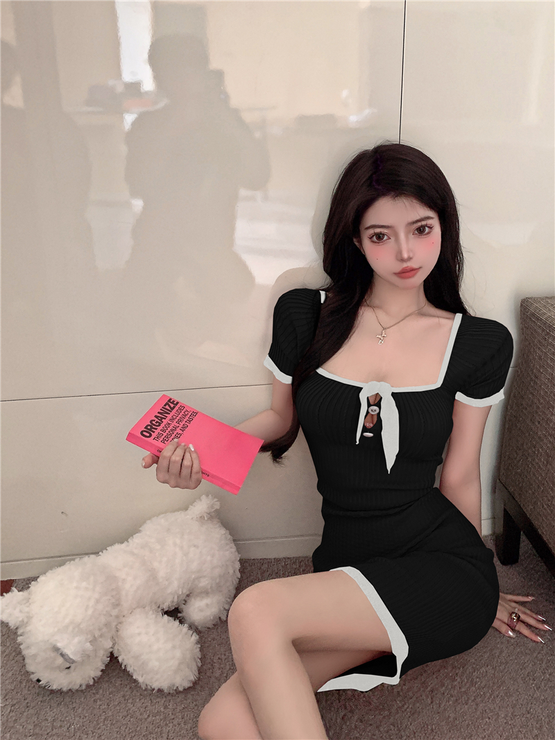 Package hip sweet temperament sexy slim mixed colors dress