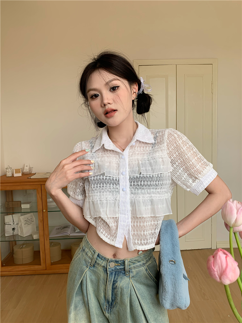 France style lace short hollow all-match unique tops