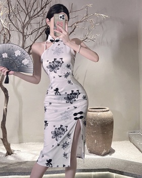 Retro printing elegant dress Chinese style slim cheongsam