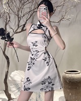Short slim retro cheongsam printing light maiden dress