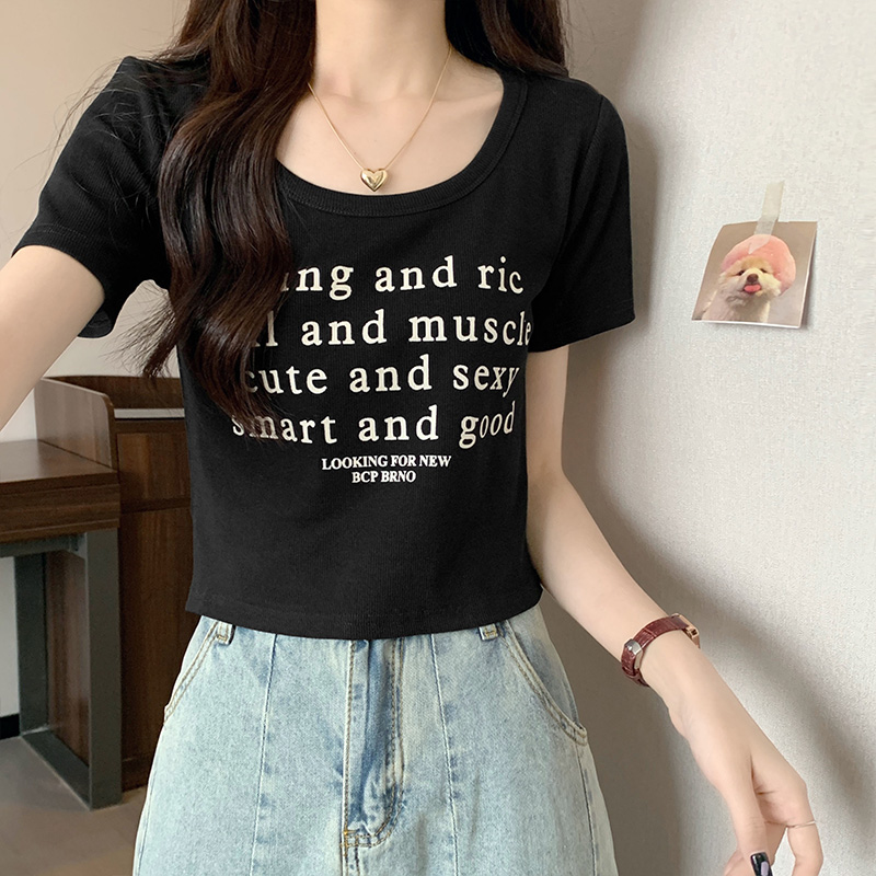 Letters short T-shirt printing slim tops for women