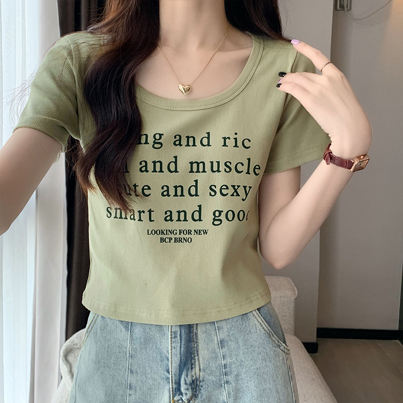 Letters short T-shirt printing slim tops for women
