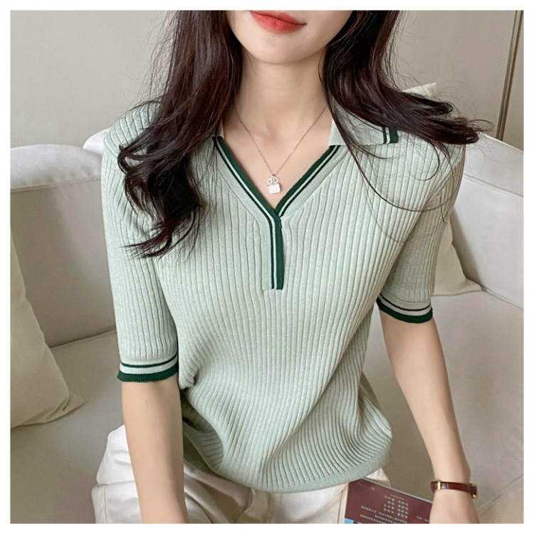 Summer mixed colors all-match slim small lapel sweater