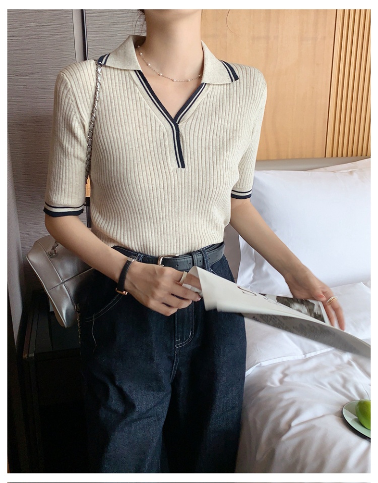 Summer mixed colors all-match slim small lapel sweater