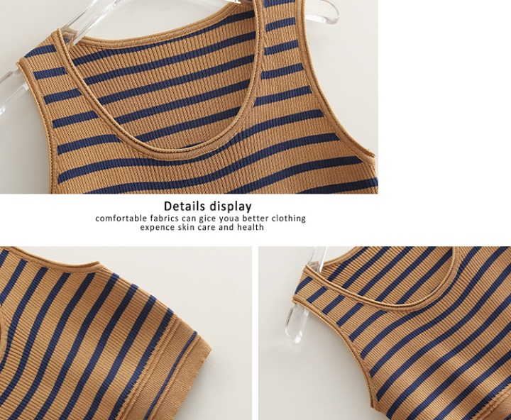 Short stripe ice silk knitted vest for women