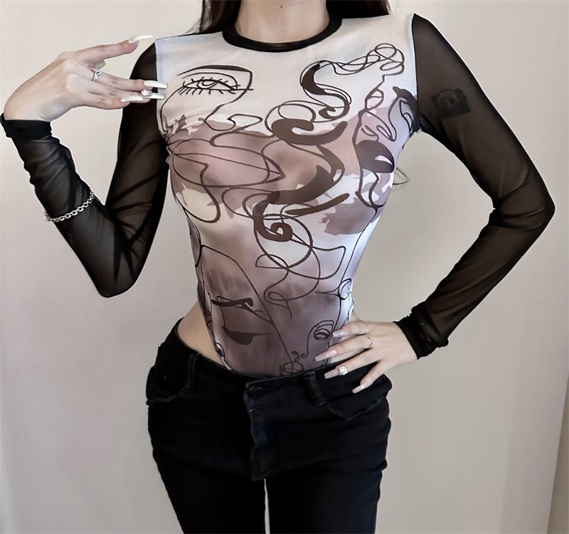 Long sleeve printing fashion leotard for women