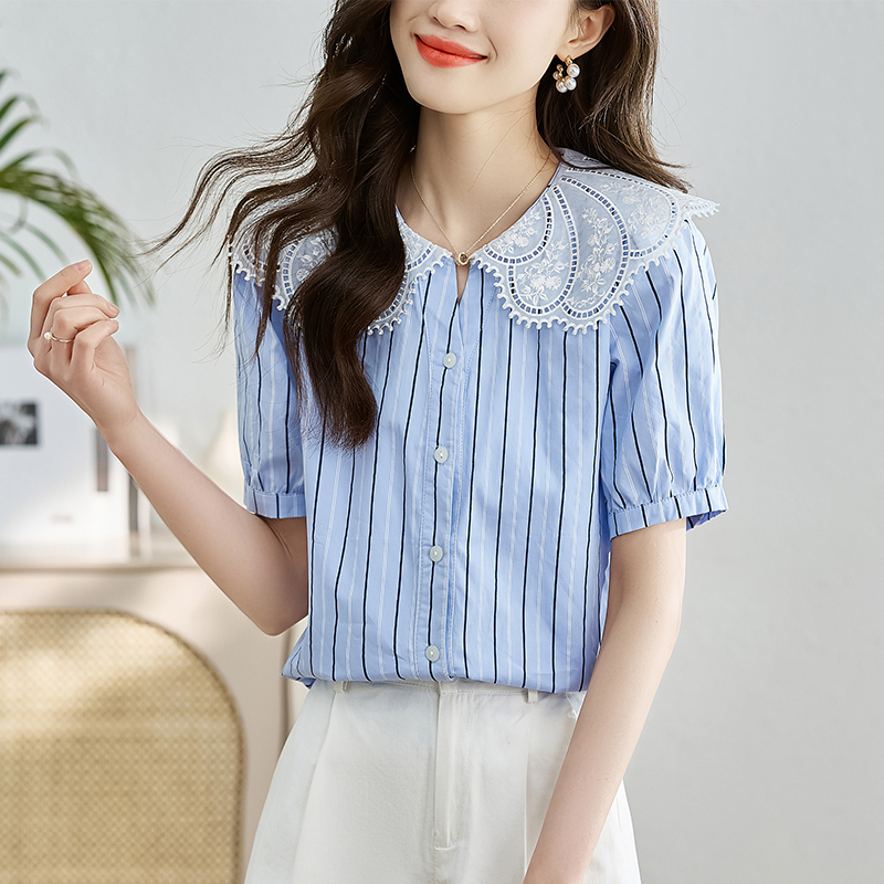 Summer lace tops doll collar shirt for women