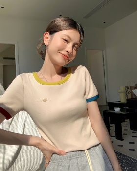 Knitted personality T-shirt mixed colors short sleeve tops