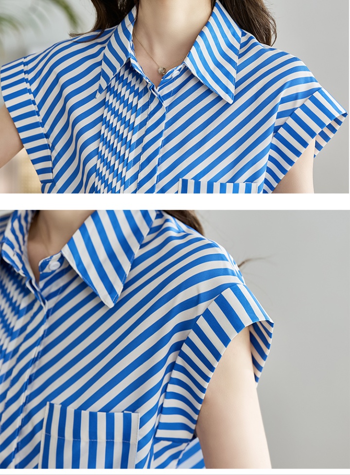 Loose mixed colors unique chiffon stripe crimp shirt