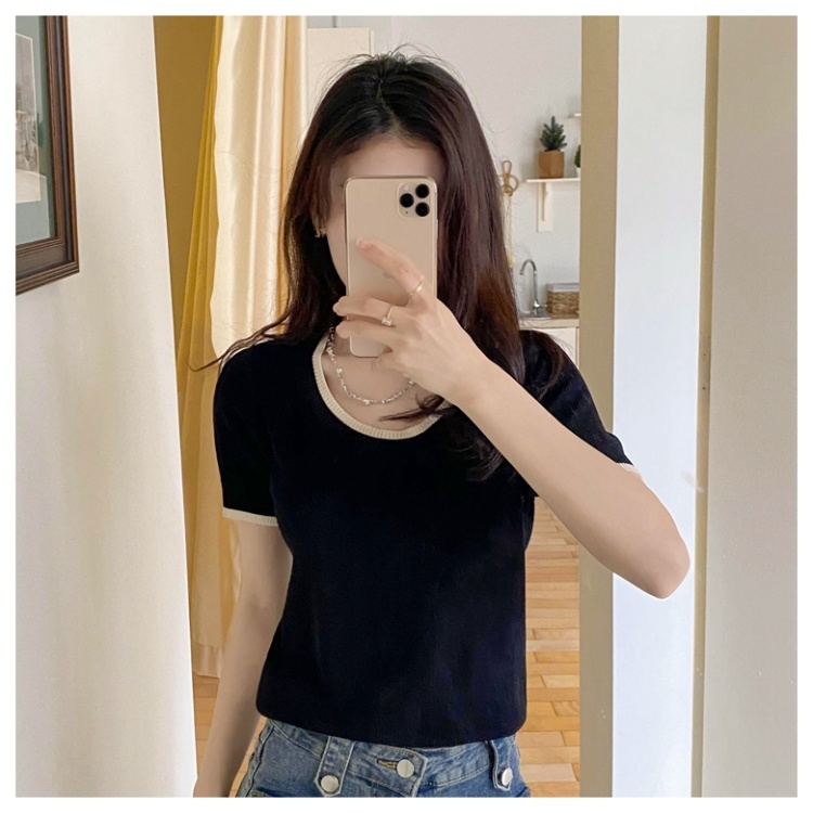 Summer slim simple knitted round neck tops