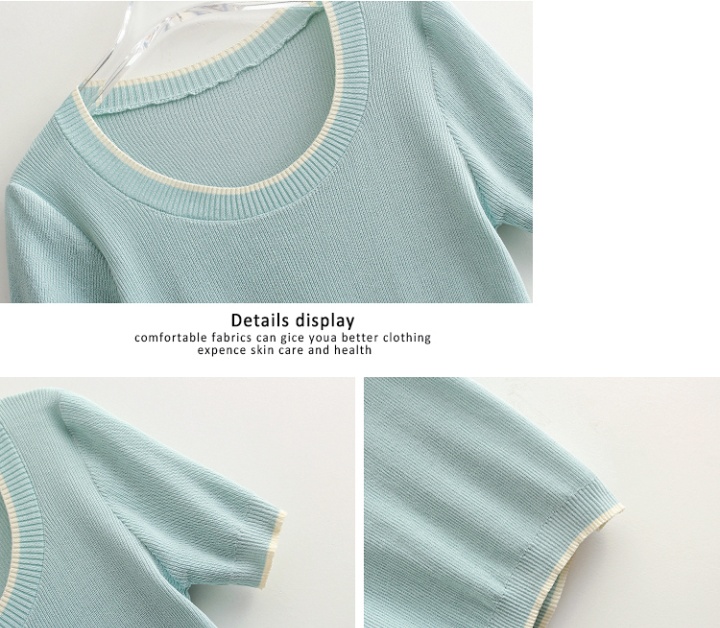 Summer slim simple knitted round neck tops