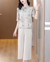 Cotton linen printing casual pants 2pcs set for women