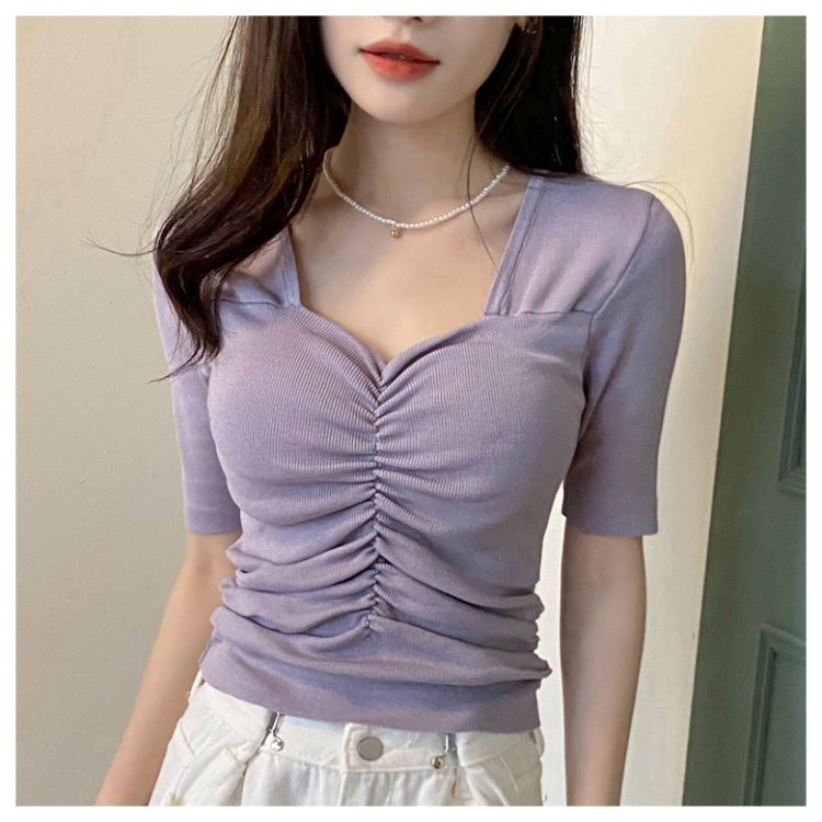 Summer with chest pad pullover short sleeve chouzhe slim pure tops