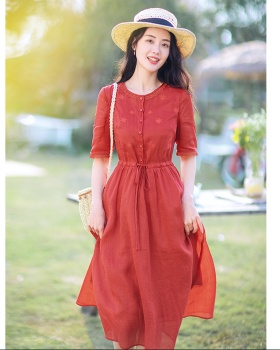 Temperament summer short sleeve red long dress for women