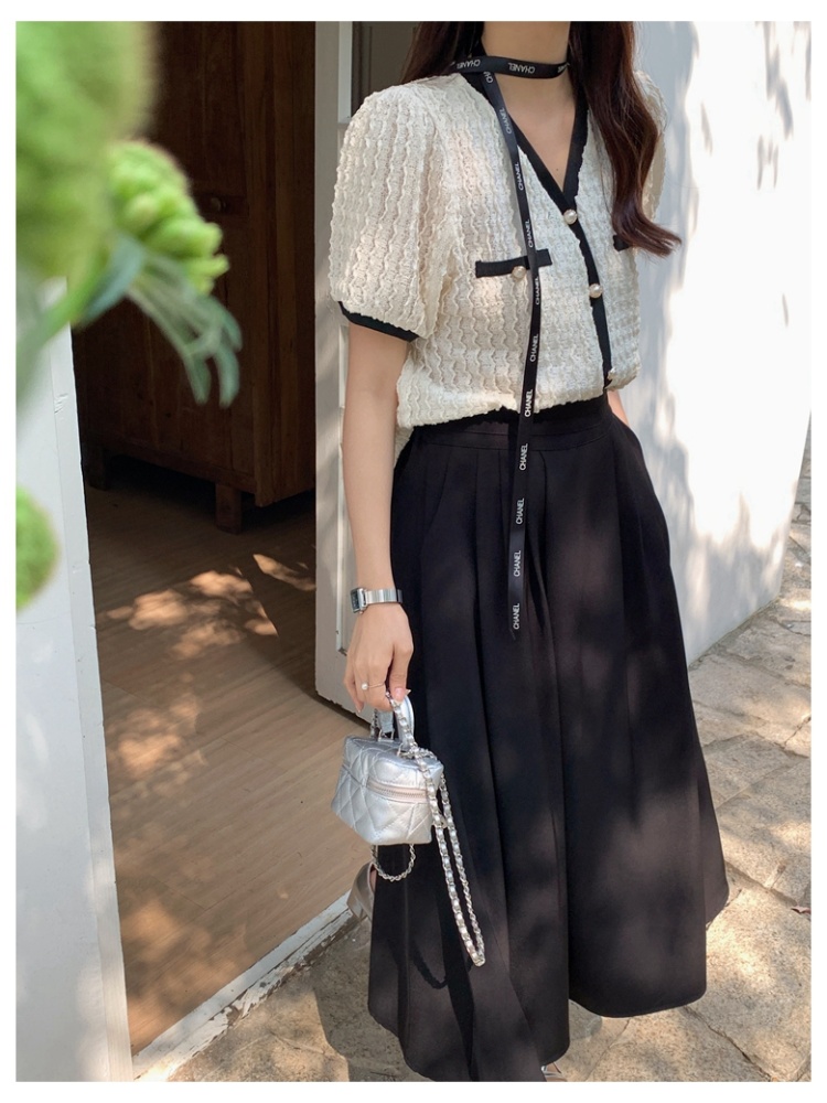 Simple high waist pure all-match slim crimp spring and summer skirt