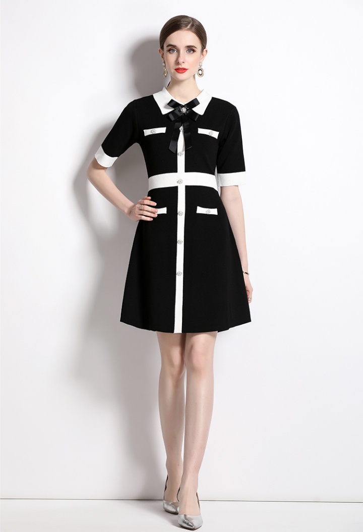 Temperament fashion and elegant bow pinched waist dress