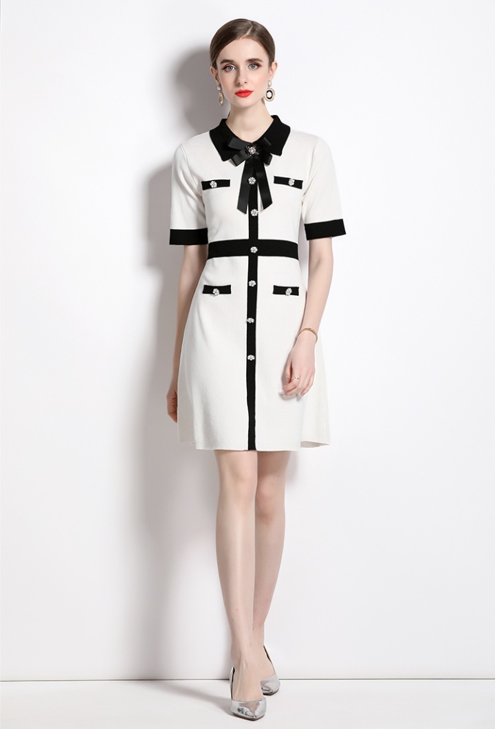Temperament fashion and elegant bow pinched waist dress