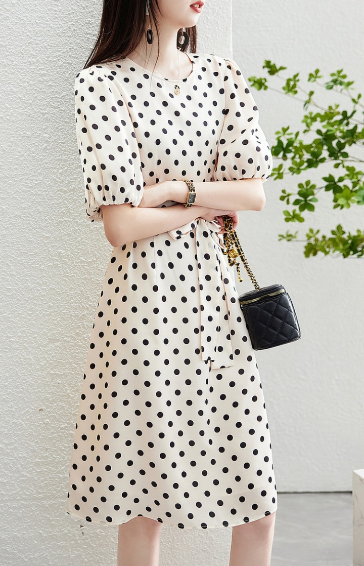 Simple spring dress retro polka dot long dress for women