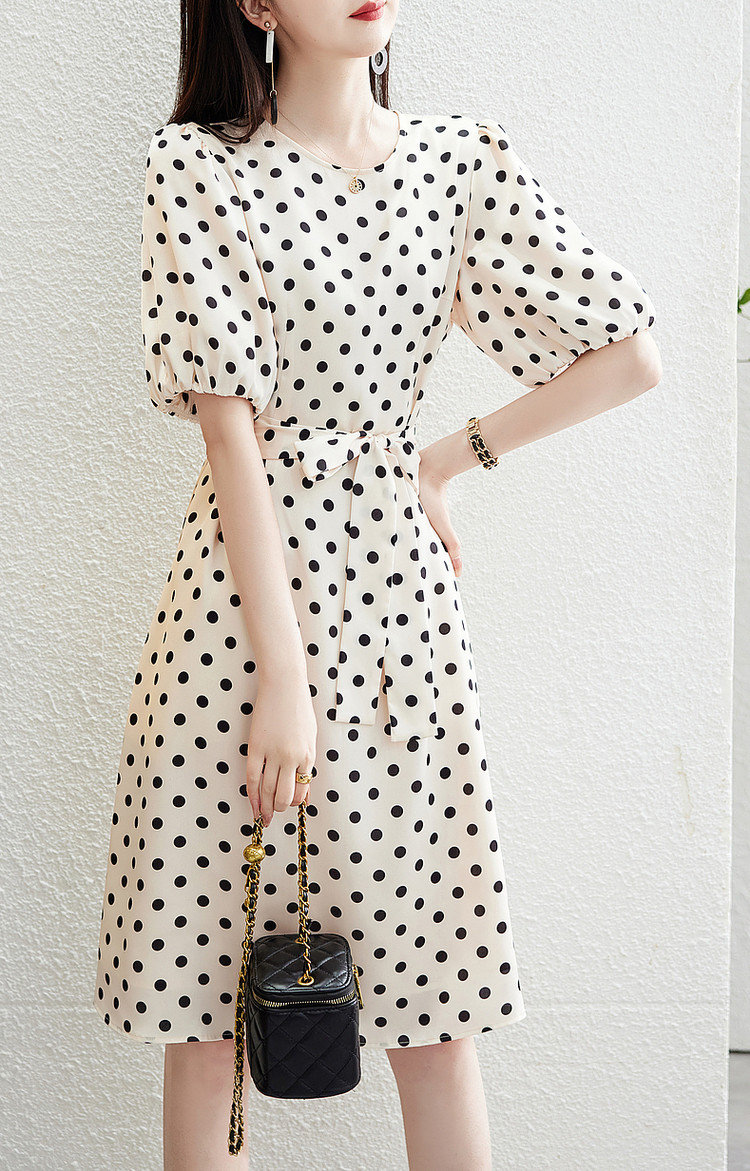 Simple spring dress retro polka dot long dress for women