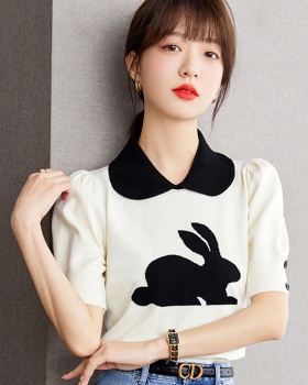Rabbit summer doll collar puff sleeve short sleeve tops