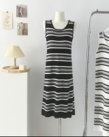 Summer knitted long dress slim stripe dress for women