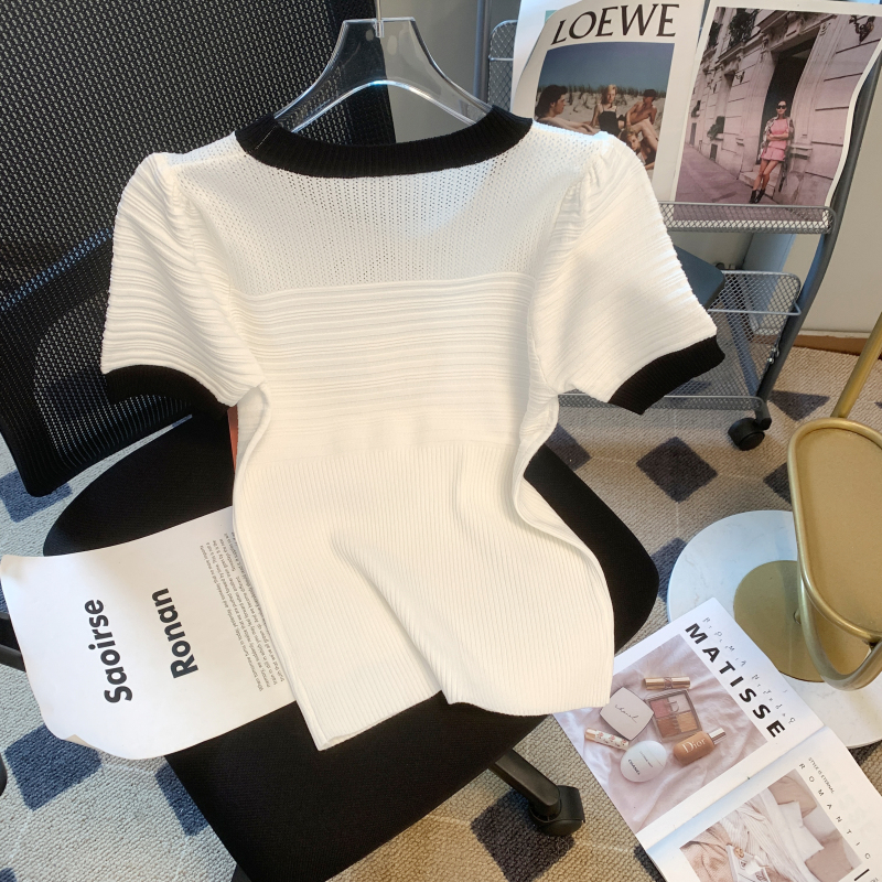 Summer black-white slim sweater for women