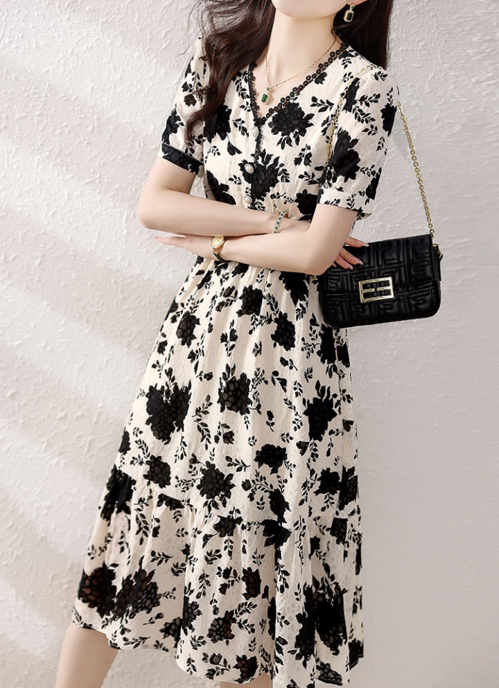 High waist long short sleeve floral summer dress for women