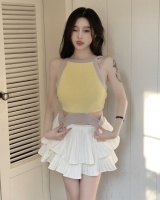 Mixed colors yellow skirt unique pleated tops 2pcs set