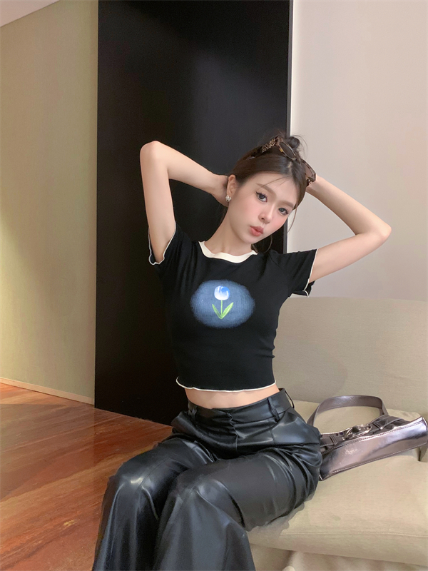 Short sleeve short spicegirl tops mixed colors black T-shirt