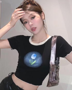 Short sleeve short spicegirl tops mixed colors black T-shirt