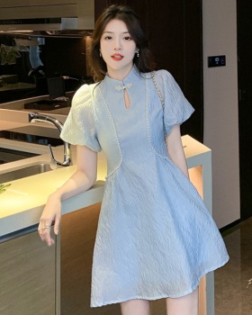 Puff sleeve cheongsam Chinese style dress for women
