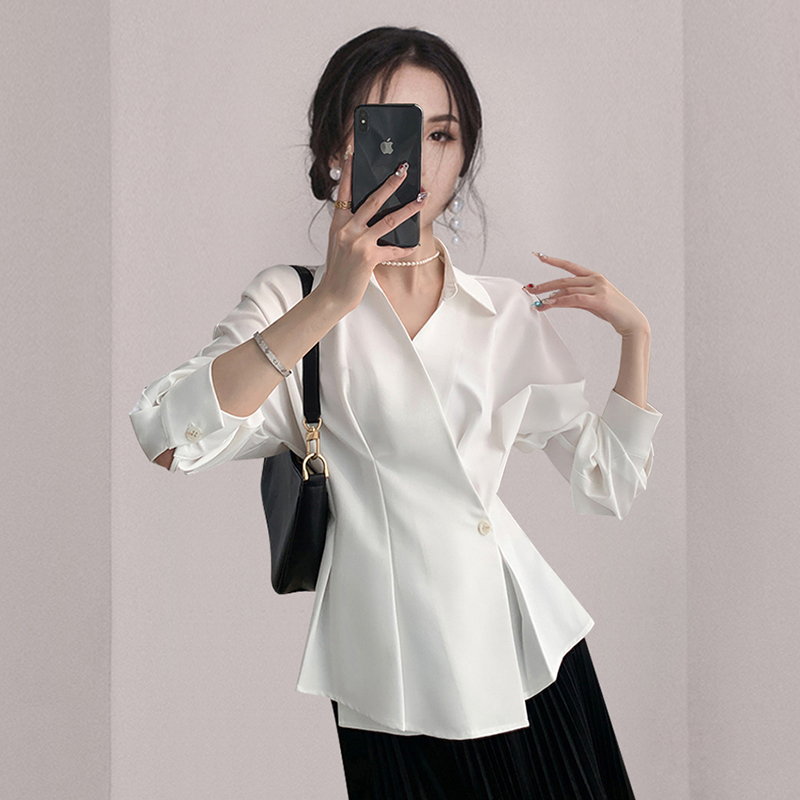 Pinched waist tops white shirt for women