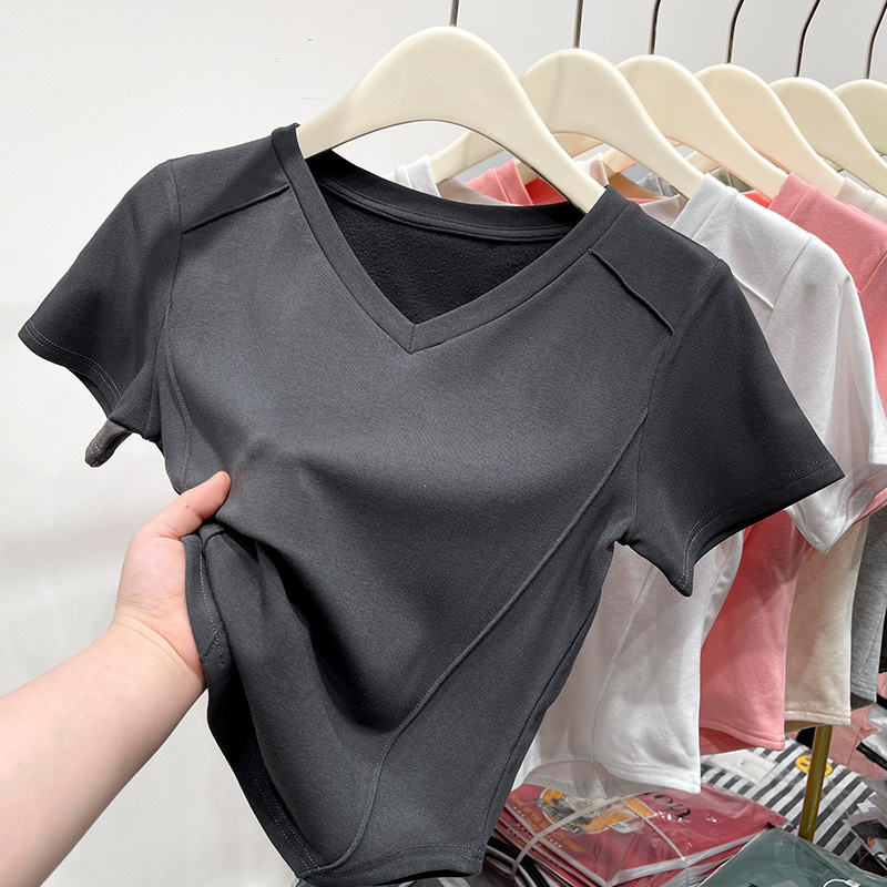 Summer V-neck clavicle thin tops for women