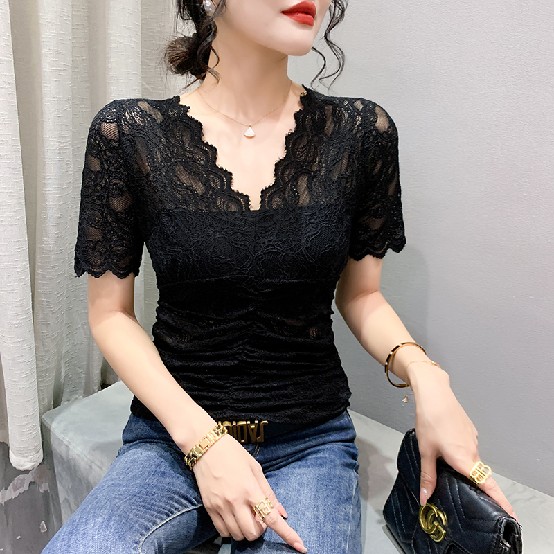 Sexy lace tops summer V-neck small shirt for women