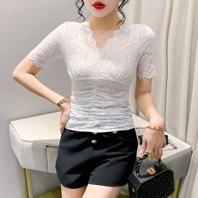 Sexy lace tops summer V-neck small shirt for women