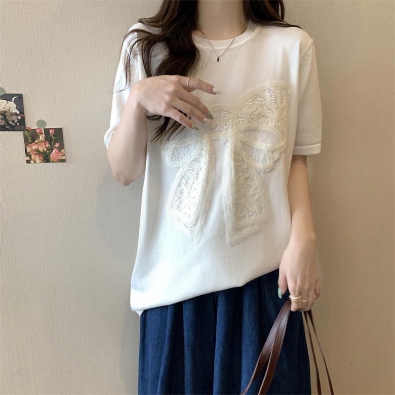 Large yard bow tops Casual all-match T-shirt for women