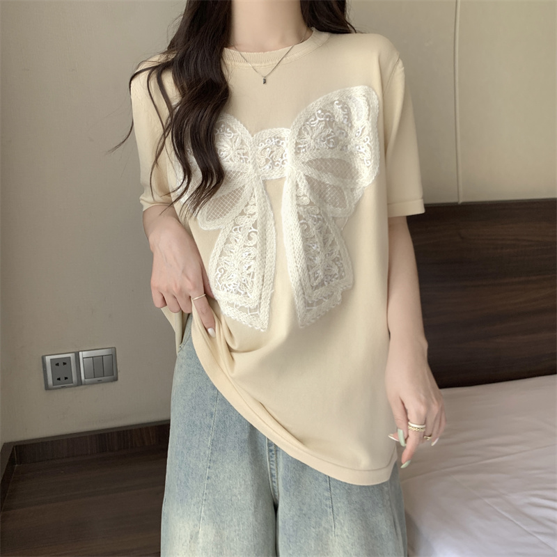 Large yard bow tops Casual all-match T-shirt for women