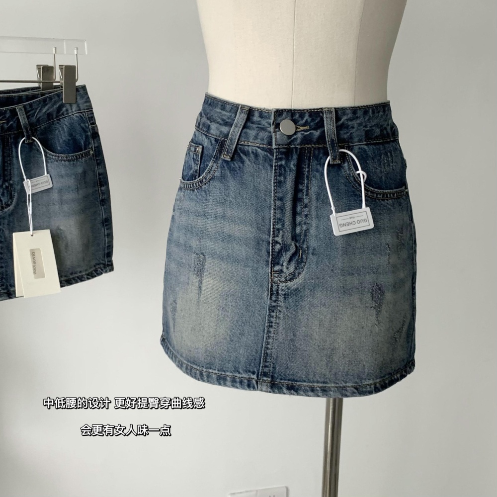 Spicegirl high waist denim short skirt blue washed skirt