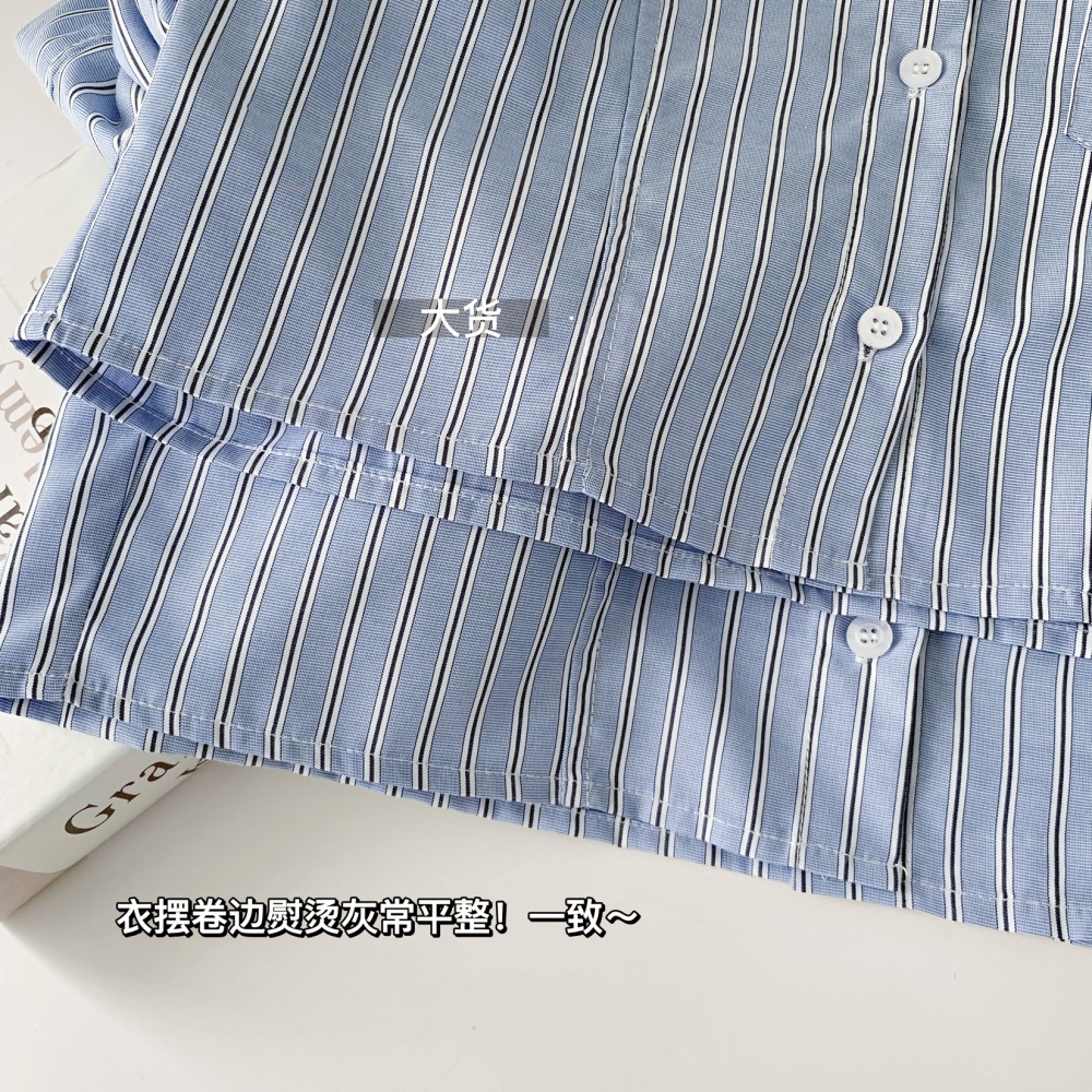 Short stripe shirt embroidery Korean style tops