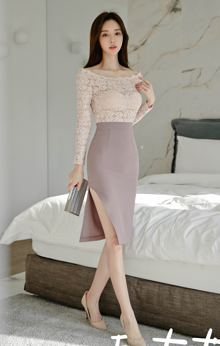 Flat shoulder fashion temperament Korean style dress