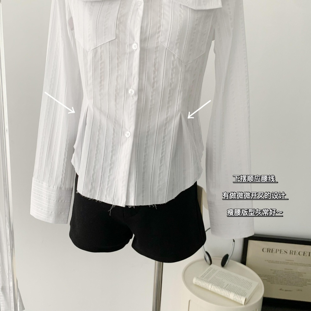 Pinched waist spicegirl shirt all-match simple tops