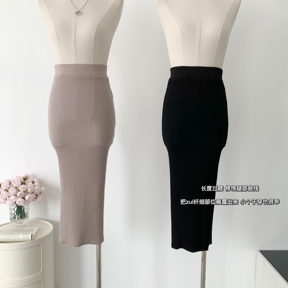 Knitted temperament high waist slim long skirt for women