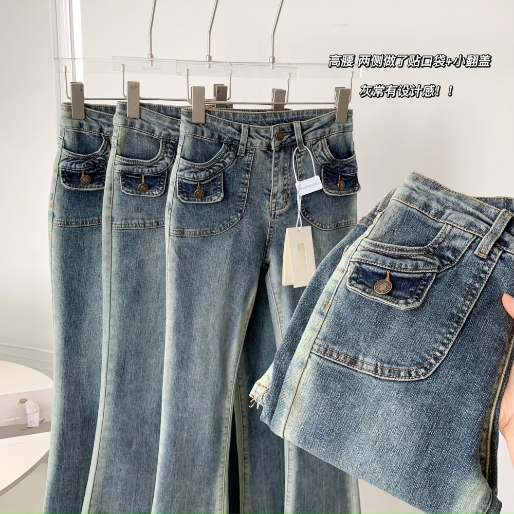 Mopping slim retro pants spring high waist jeans