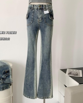 Mopping slim retro pants spring high waist jeans