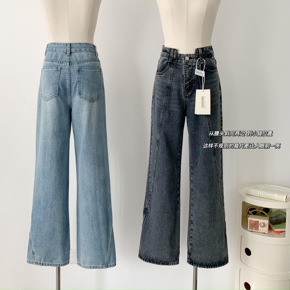 Slim legs wide leg pants straight high waist jeans for women