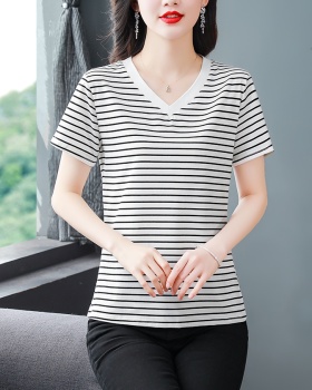 All-match Western style T-shirt stripe tops for women