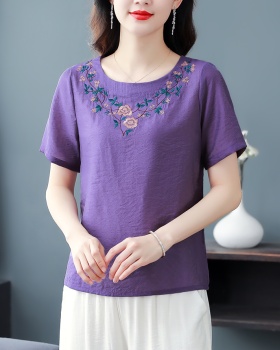 Summer embroidered short sleeve pure T-shirt for women