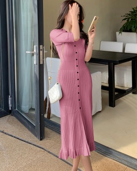 Breasted knitted Korean style temperament dress for women